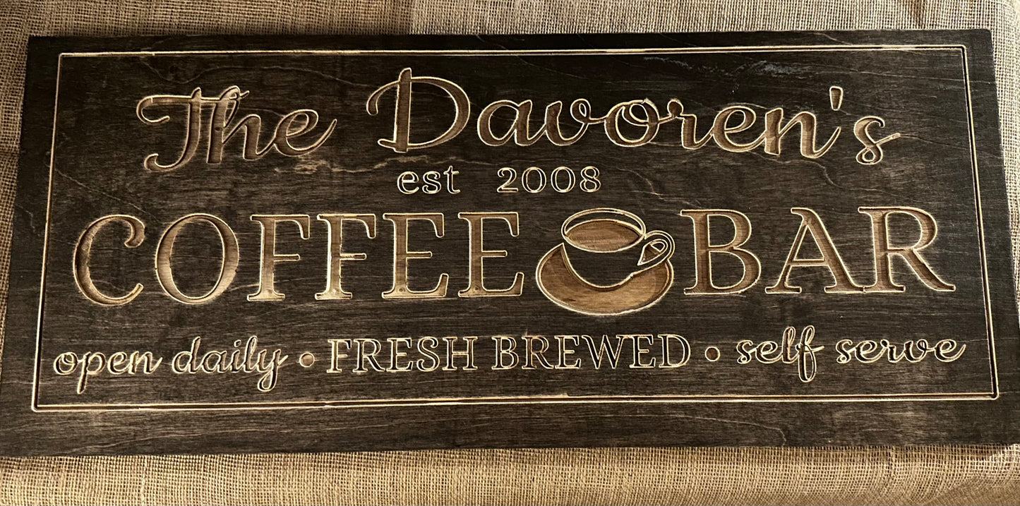 Coffee Bar Sign Customized with Name and Established Date