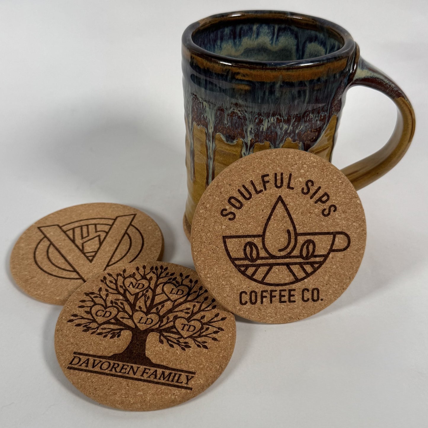 Round Personalized Cork Coasters - Add Your Family Name or Logo